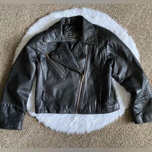 Express Genuine Leather Jacket Vintage Black Moto Y2K Womens Size Medium No Belt